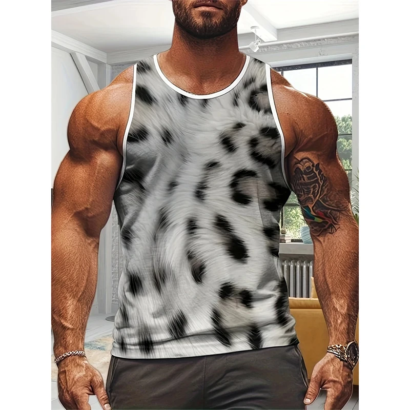 Cool Leopard Print Graphic Sleeveless Shirt For Men Street Harajuku Classic Trend Train Tank Top Summer Fashion Fitness Tees