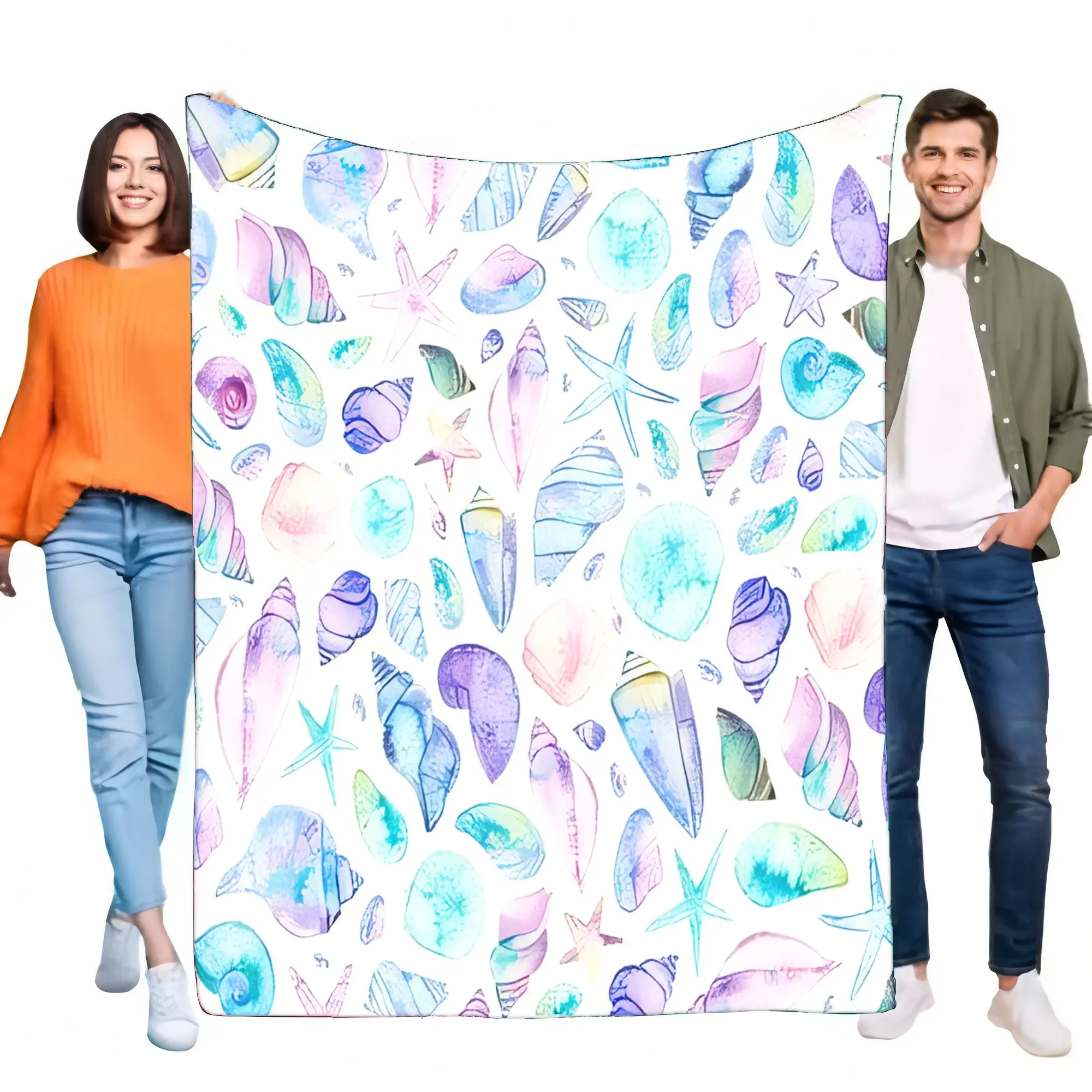 Colorful Sea Shells Blanket Soft Cozy Throw for Beds and Sofas Lightweight Multipurpose Home Decor Perfect as a Gift for Beach L
