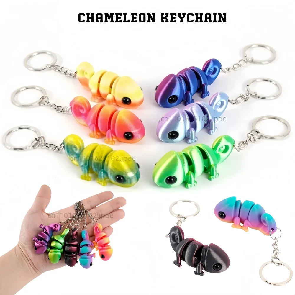 

3D Printing Chameleon Keychain Multi-joint Movable Simulation Eye for Keychain Accessories Kids Gift Key Rings Cute Car Keychain