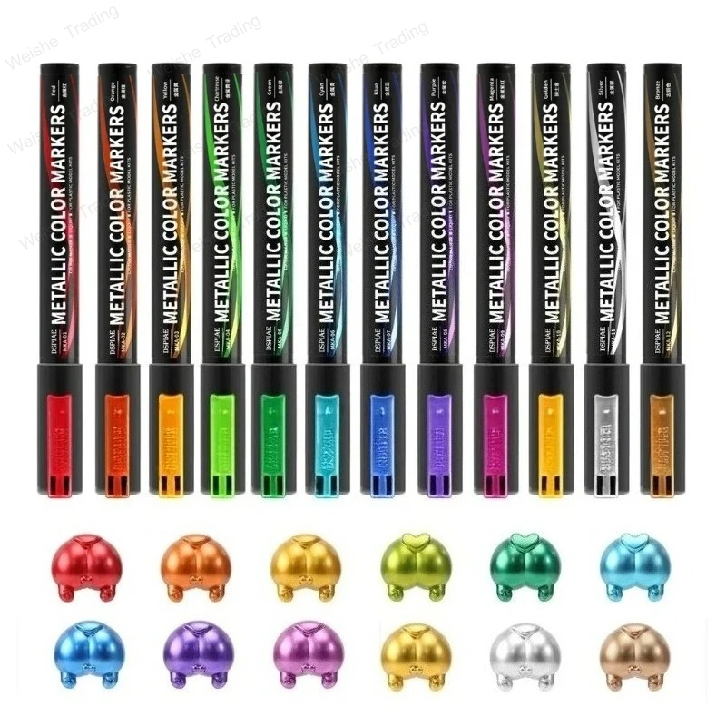 MKA 12pcs Super Metallic Color Markers kit Dual Tips Marker Pen for Gundam Military Model Mech Painting Hobby DIY Tool