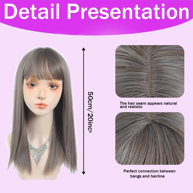 LUPU 여성 24 인치 로리타 가발 긴 직선 합성 섬유 앞머리 고온 저항