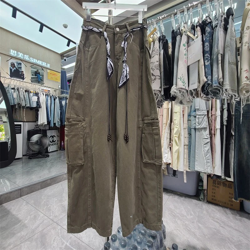 

Уличные шикарные нишевые брюки с изогнутыми ножками в европейском стиле, осень 2022, новые джинсы-карго с большими карманами в стиле ретро для женщин