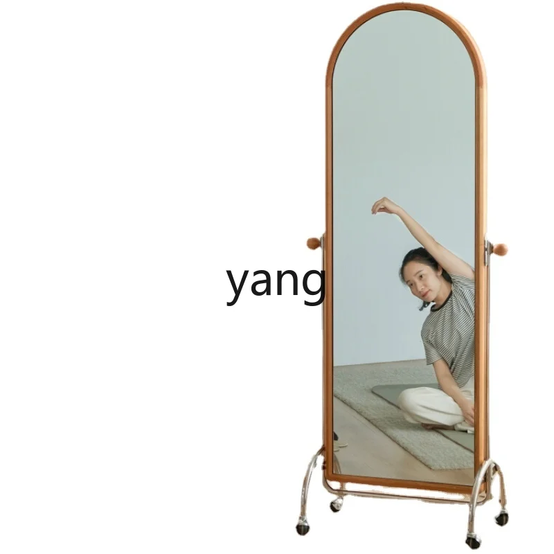 L'm'm Mobile Full-Length Mirror Solid Wood Floor Home Bedroom Wire-Wrap Board Storage Coat Rack Mirror