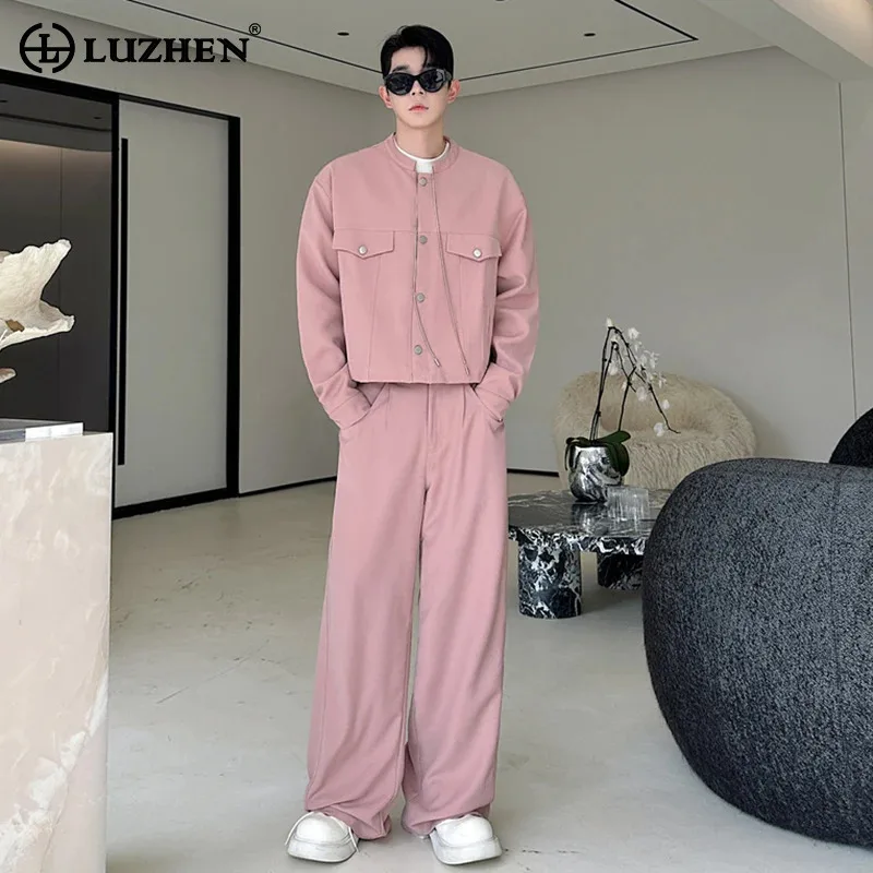 

LUZHEN элегантные темпераментные комплекты из двух предметов, мужские осенние комплекты из 2 предметов с оригинальными карманами, короткая куртка, свободные прямые брюки JY4492
