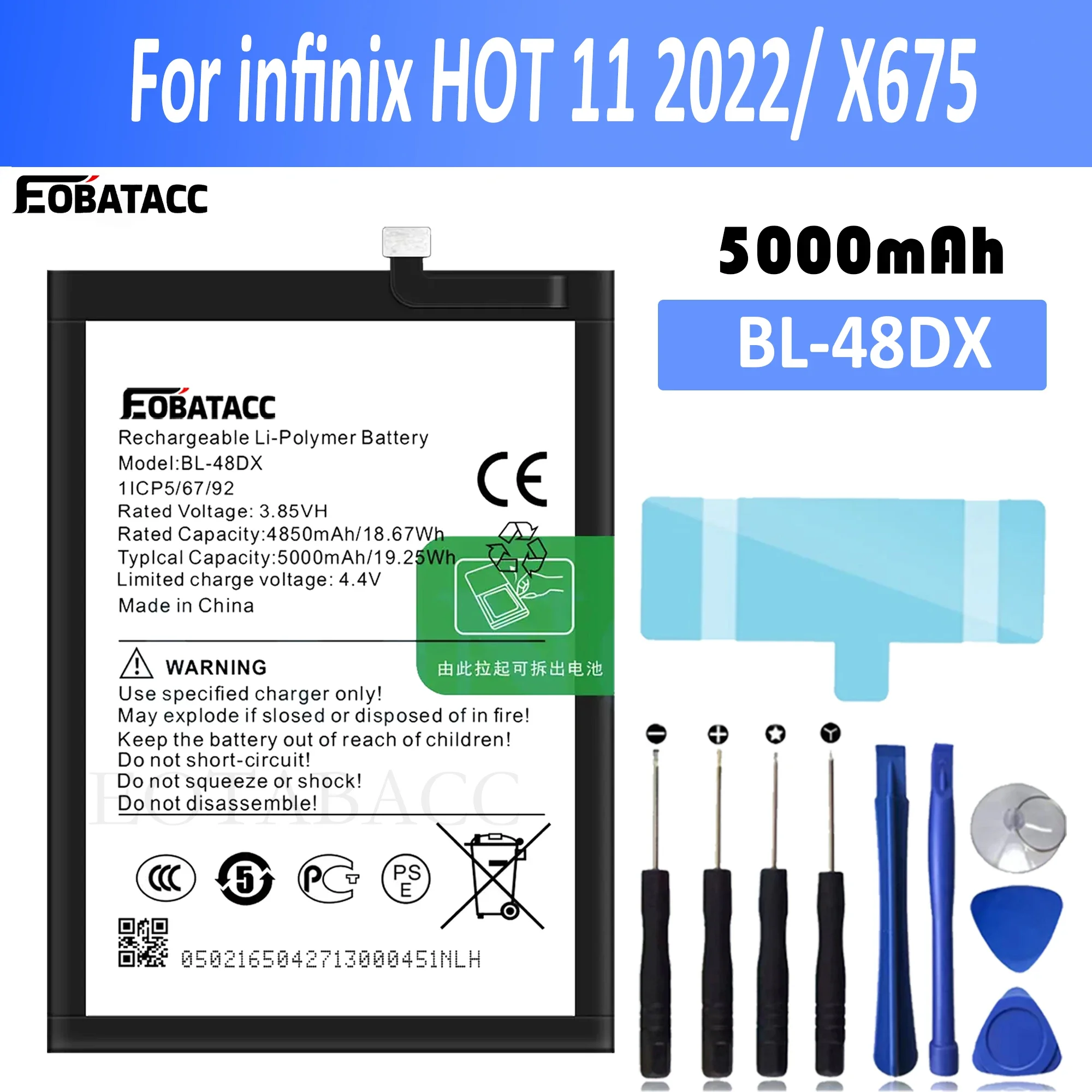 EOTABACC 100% 하이 퀄리티 BL-48DX 배터리, Infinix HOT 11 2022 X675 휴대폰 배터리, 무료 도구, 신제품