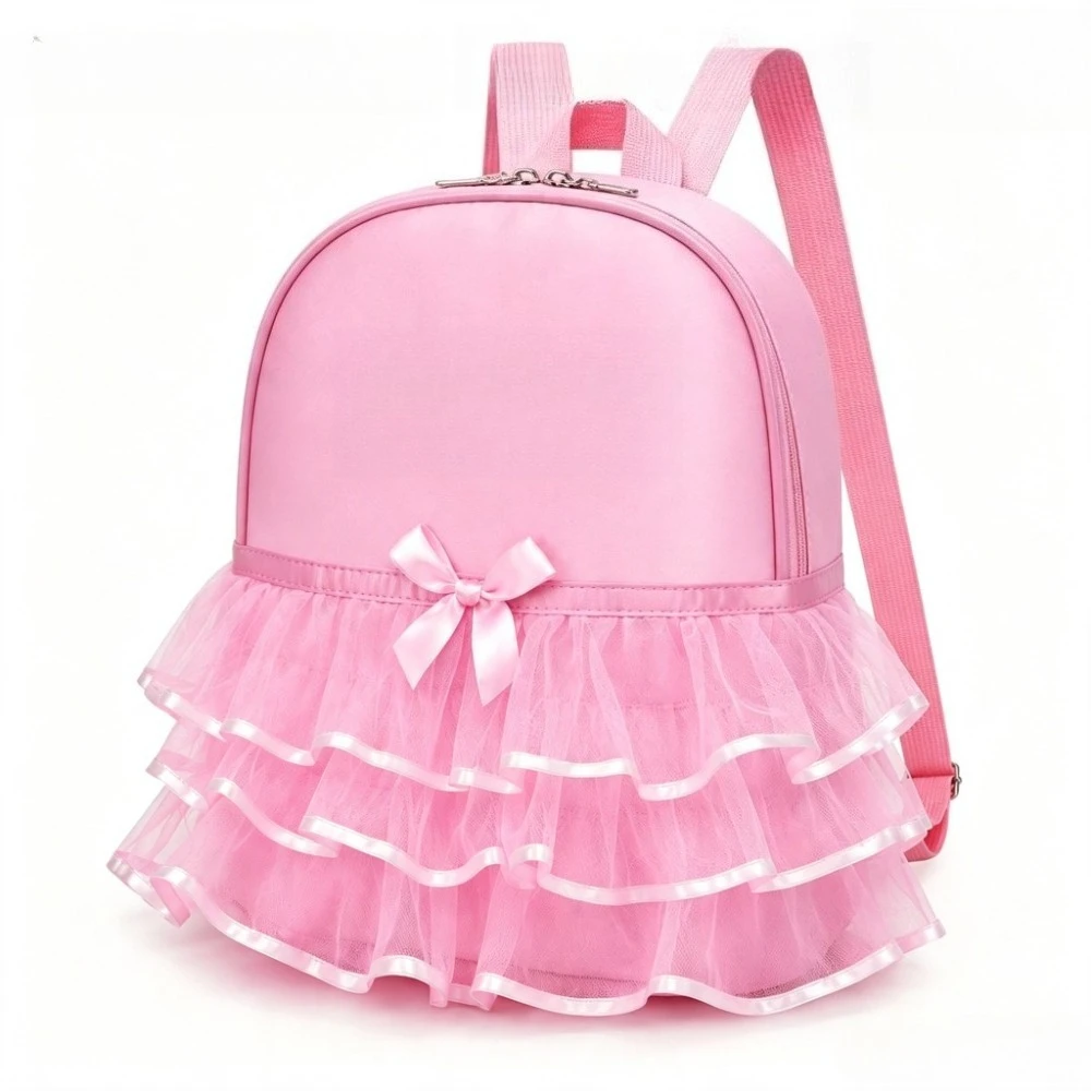 Cute Pink Puffy Skirt Bow Backpack, Multi-Layer Princess Ruffle Tulle Design, Sweet Birthday & Christmas Gift for Daily, Outdoor