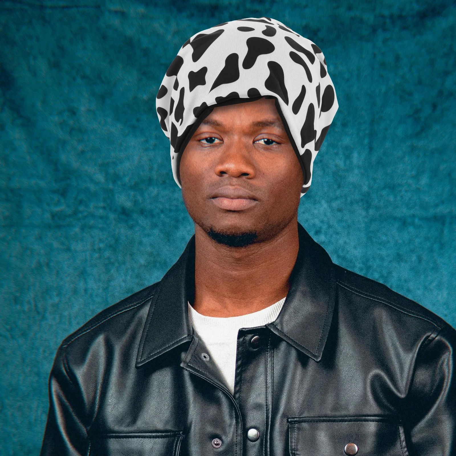 

Vintage Print Beanie Unisex Cow Design Ear Protection Windproof Lightweight Polyester Hat for Outdoor Travel Sports Streetwear