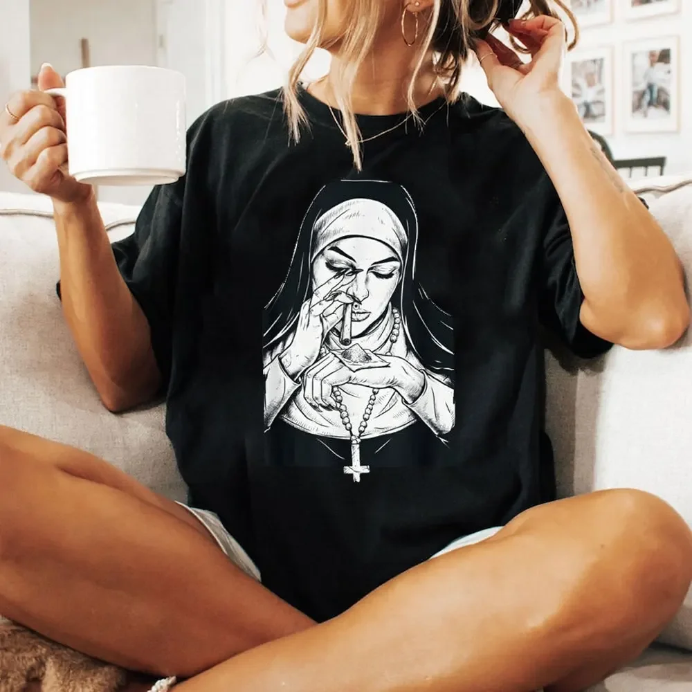 Unholy Nun Occult Gothic Evil Anti-Christ Graphic Tees Funny Vintage Men's T-Shirt and Blouses Ulzzang Cotton Tee Hip-hop Top