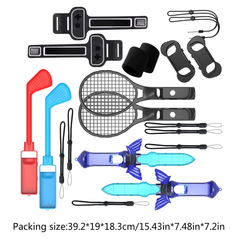 Switch Sports New 12-in-1 Game Somatosensory Sports Accessories Set W Tennis Racket Golf Club Sword Leg Wrist Strap Band
