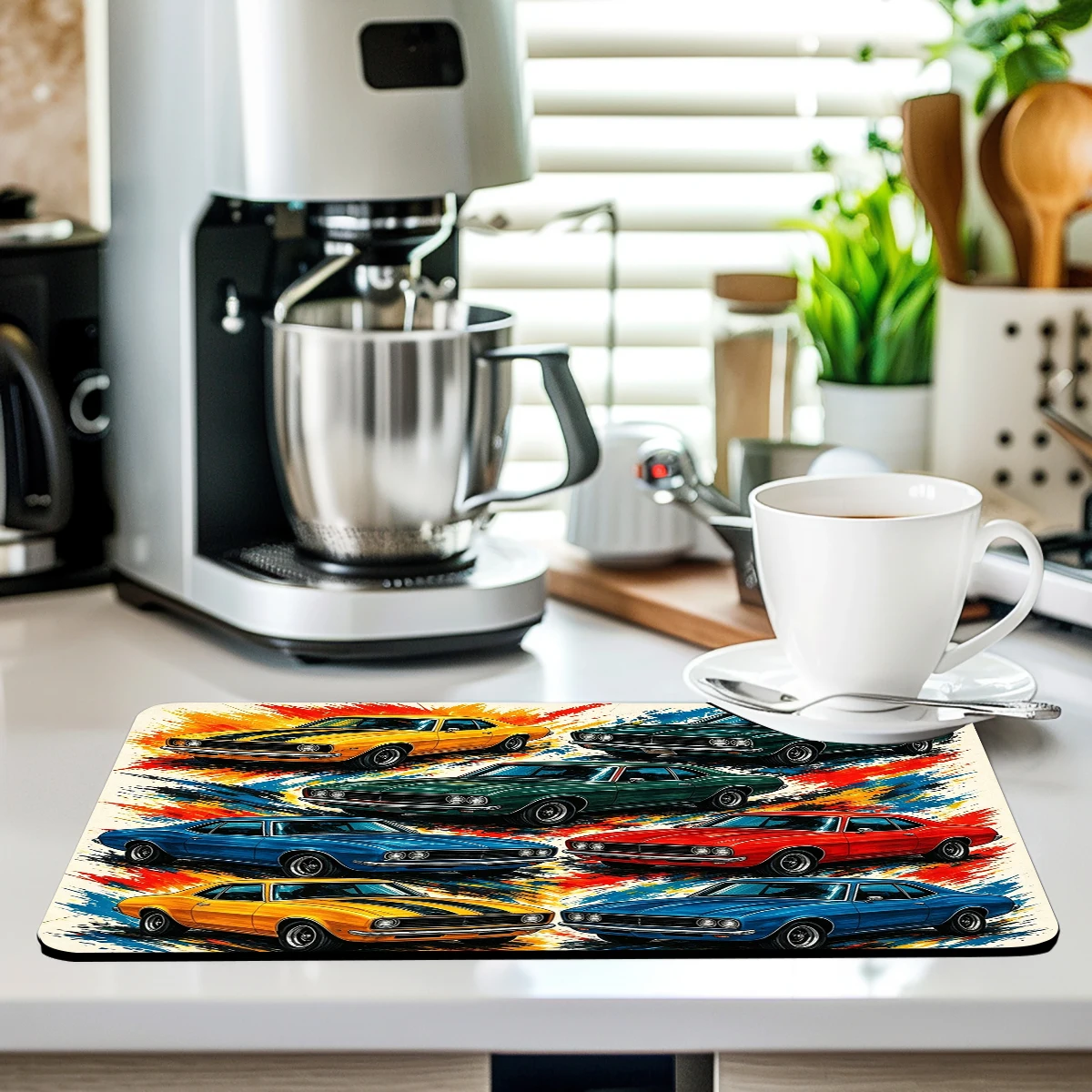 Vintage Classic Car Pattern Polyester Absorbent Mat - Stylish Indoor Floor Mat for Car Enthusiasts, Decorative Home Entryway Rug 4