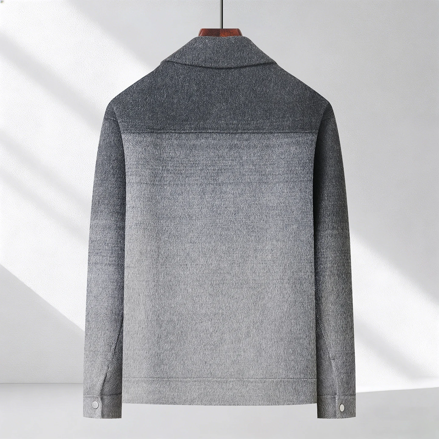 Autumn Winter Men Gradient Woolen Jacket 68.6% Wool Blend Lapel Collar Casual Short Single Breasted Warm Coat With Side Pockets