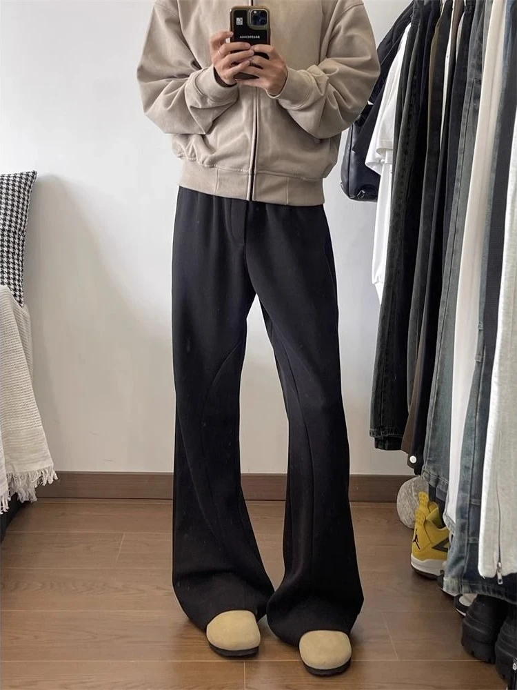 Mens Trendy Brand Clean Fit Micro Flare Joggers Spring Autumn Wide Leg Drape Straight Casual Trousers