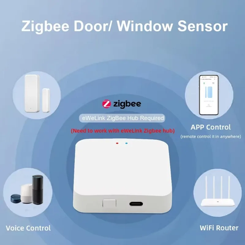 VIKEFON Zigbee Door Sensor Smart Home Window Sensor Works Home Assistant Zigbee 3.0 Gateway Door Window Alarm Sensor APP Control