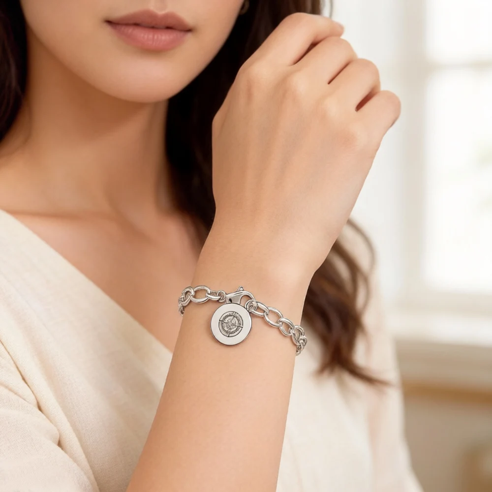 Krzyż zawieszka charms z łańcuszkiem ogniwowym bransoletki, 925 Sterling Sliver modny prezent dla kobiet, styl europejski biżuteria, Fashion Accessorie Club — zdjęcie 5