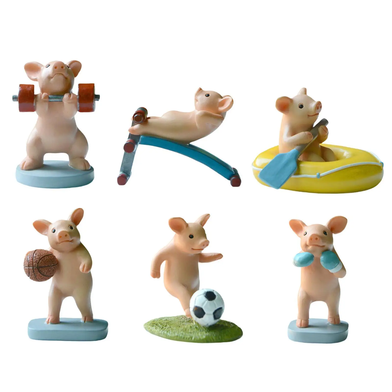 Estatuilla de cerdo deportiva en miniatura, Adorable decoración del hogar, adorno de escritorio, estatua de jardín de cerdo para cocina, escritorio, patio, hogar al aire libre
