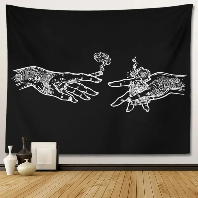 VIKAMA Witchcraft Palm Moon Rose Star Tapestry, Celestial Black White Wall Hanging, Aesthetic Bedroom Dorm Decor