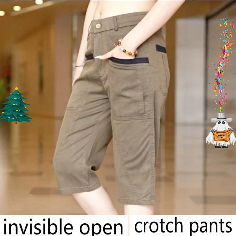 

Invisible Crotch Pants Ice Silk Shorts Men's 2025 Summer Straight Seven-point Four-pocket Casual Pants, Couples Dating, Cargo