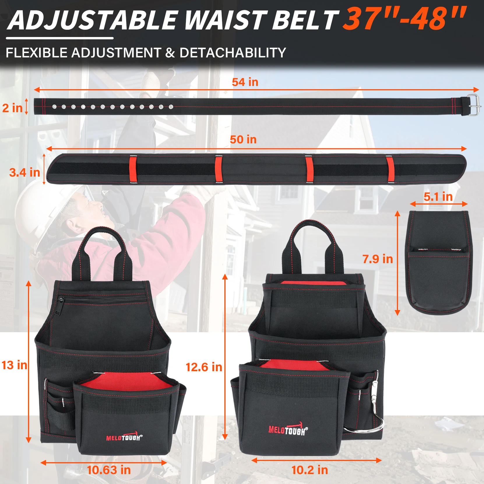 Ergonomic Tool Belt Apron Rig, 29 Pockets Heavy Duty Tool Pouch with Padded Suspenders & Back Support for Construction Workers