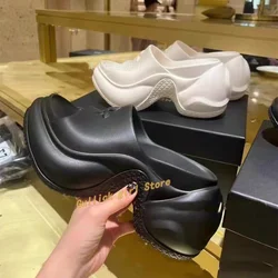 Thick Heel 2024 Summer Slippers Round Toe Slip On Fashion Women Dress Shoes Open Toe Muffin Heel Black White Pink Dress Shoes