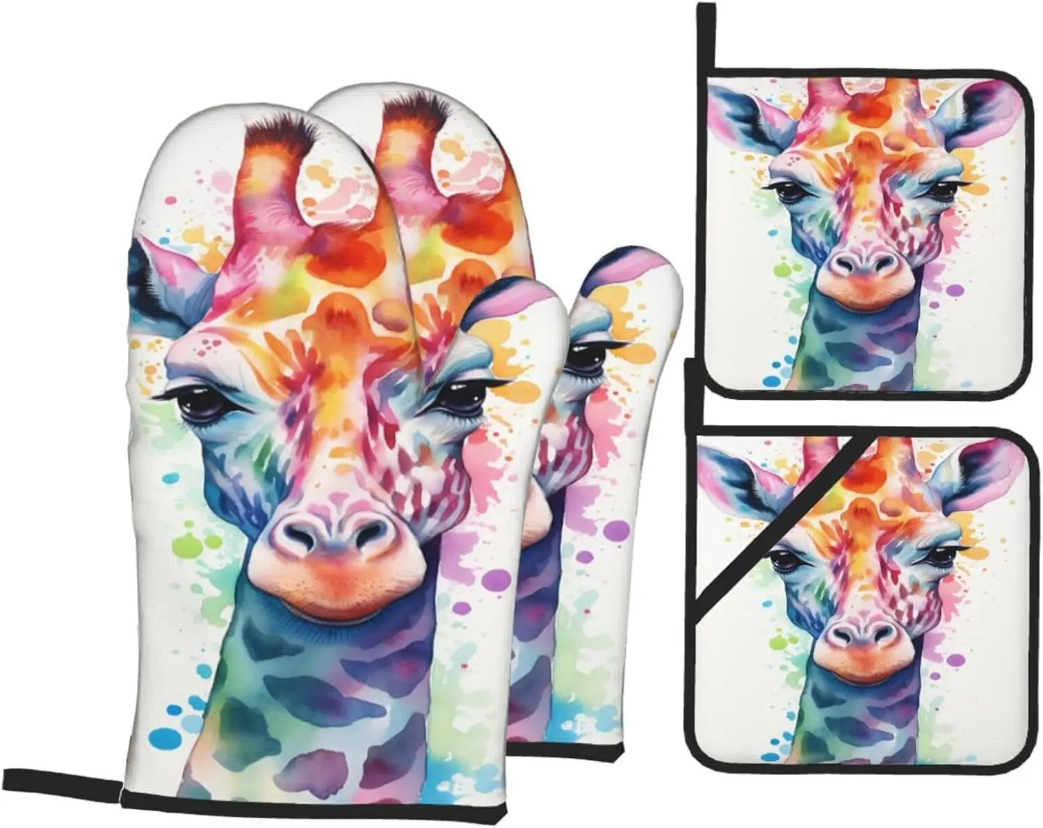 

Наборы рукавиц и подставок для кастрюль, художественная роспись, жираф, животное, акварель, термостойкие перчатки для духовки и набор горячих подушечек для кухни