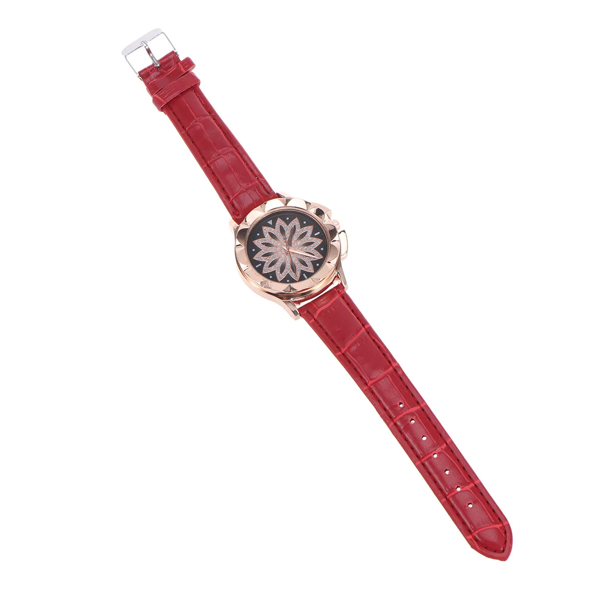 

Elegant Alloy Women Quartz Watch Rhinestone Fashionable Red Wristwatch Gift for Friends Family Birthdays Valentines Day