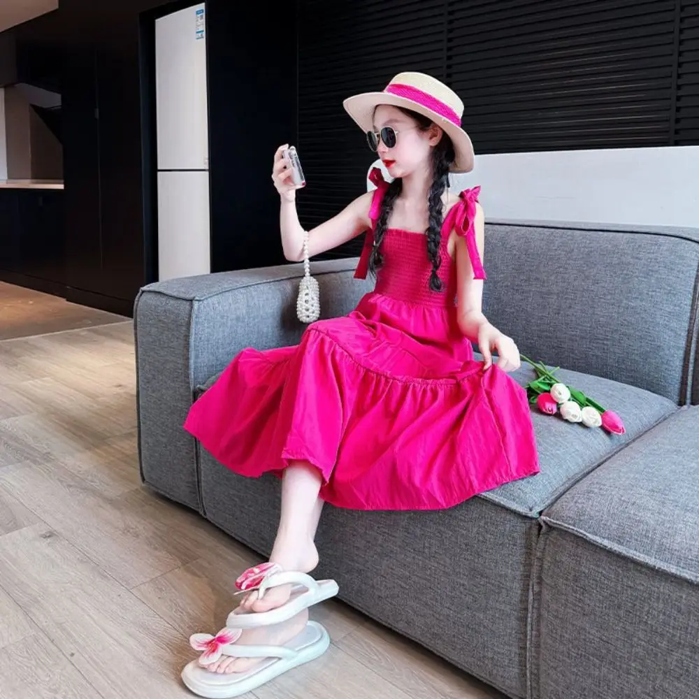 

Elegant Loose Girl Princess Dress Sleeveless Ruffle Edge Teens Cake Sling Dress Sweet Children Beach Dress Summer