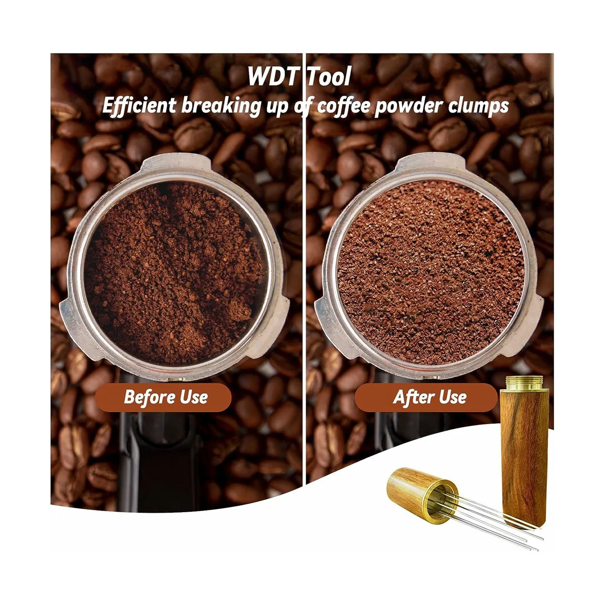 Prensa de café expreso de 51 mm con herramienta WDT calibrada con resorte, con alfombrilla de silicona, para cafetera espresso