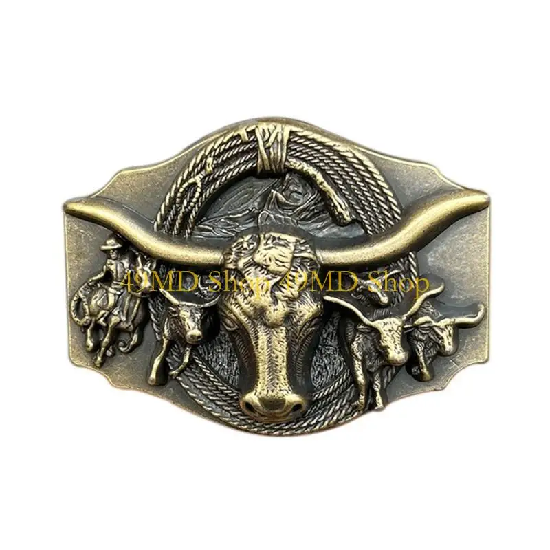 49MDビンテージメタルブルスカルシェイプベルトバックルデリケートベルトバックルDIYウエストバンドアクセサリーウエスタンカウボーイロックスタイル