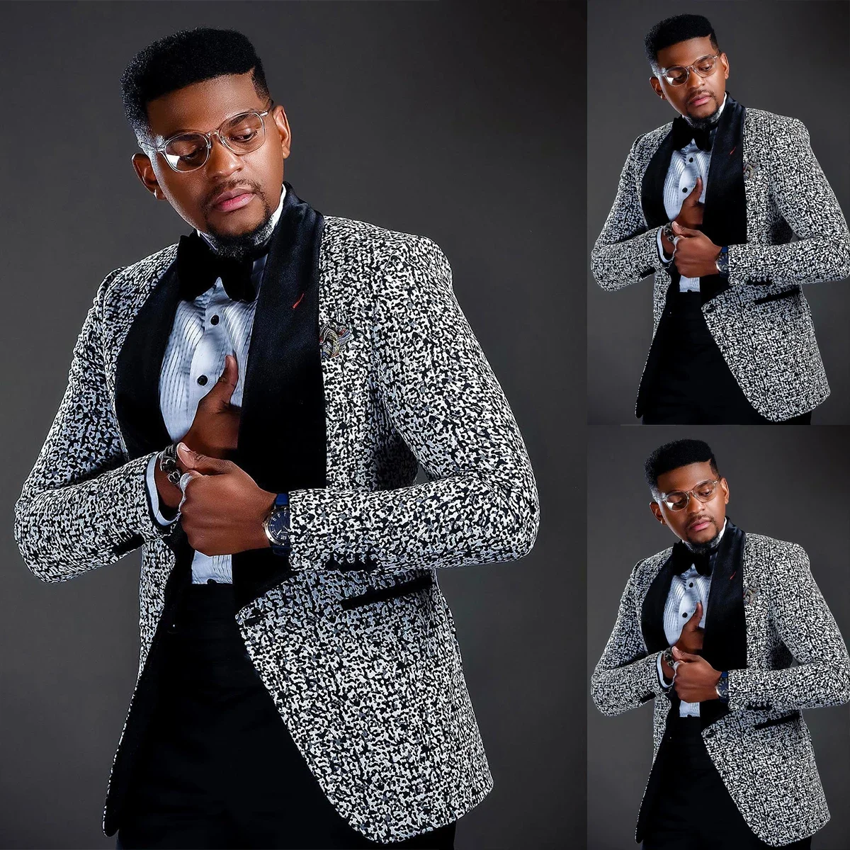 

Luxury Men's Suits 2 Pieces Jacquard Blazer Solid Pants One Button Wide Velvet Lapel Plus Size Tuxedo Custom Male Clothing