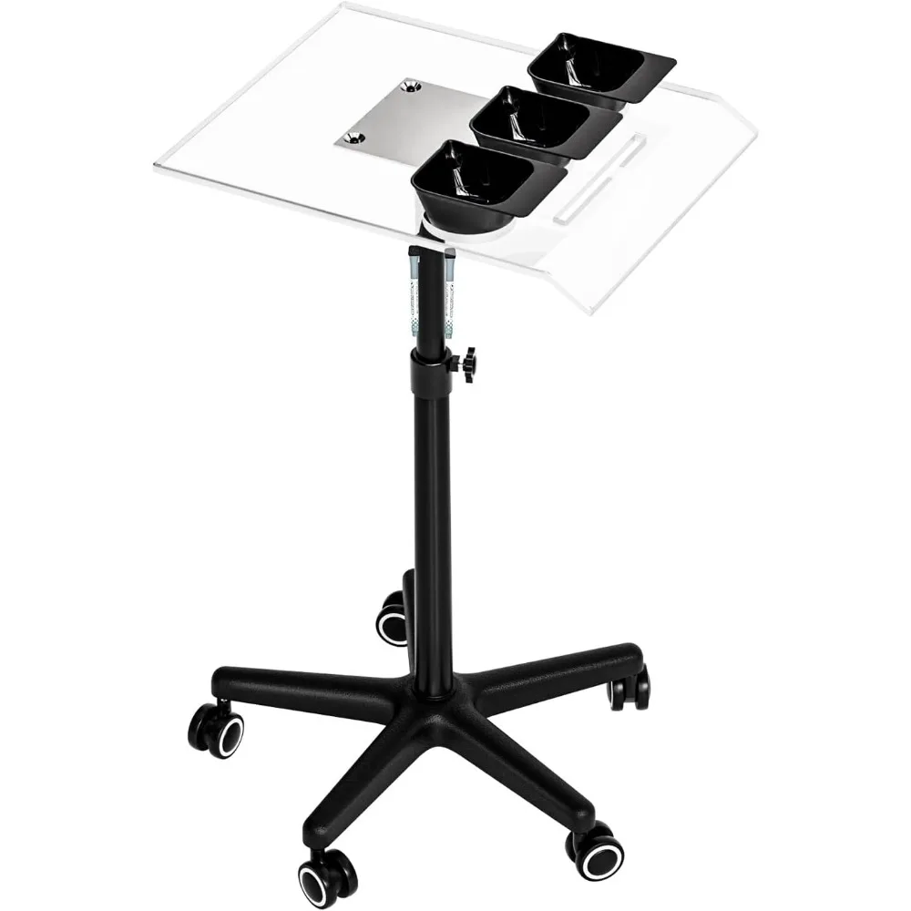 

Salon Tray on Wheels, Hairstylist Tray Cart with 3 Bowls & 2 Magnetic Markers Pens, Adjustable, Salon Cart Acrylic Trolley Cart