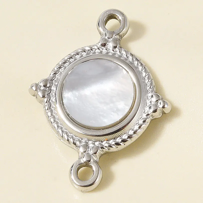 Abalorio de acero inoxidable de Metal que no se decolora, Abalone Natural Real/concha blanca, conector de sol de Ángel, suministros para fabricación de joyas, 4 Uds.