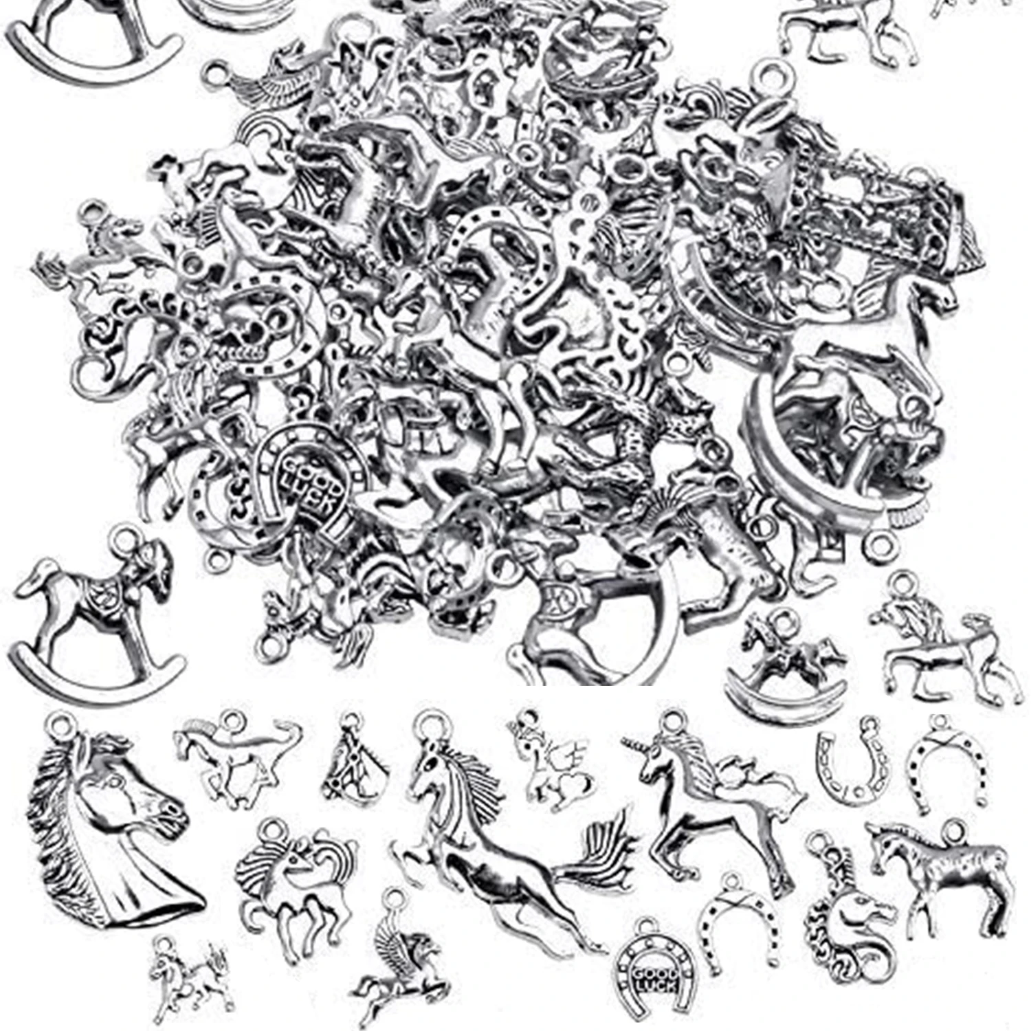 

100g(60-70pcs) Animals Unicorn Charms Horse Metal Pendants Jewelry Findings Making for DIY Bracelets Necklaces Earrings