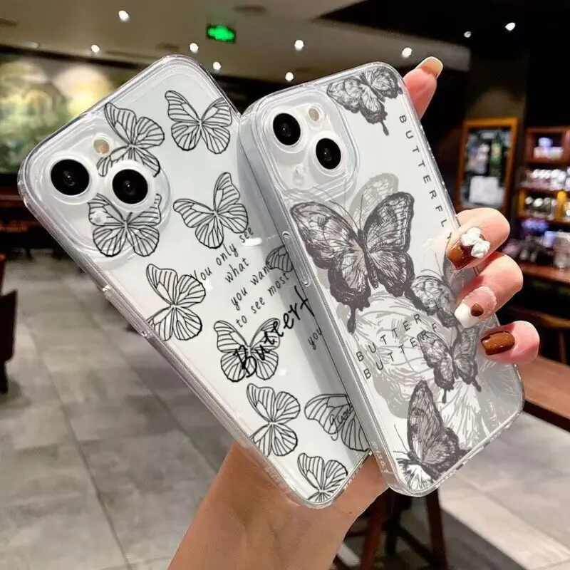 الحبر فراشة جراب هاتف ل Vivo V30 V27 V40 لايت V25 V23 V21E V20 V21 V23E V27E V29E Y200 V30E V20SE S16 S16E لينة واضحة غطاء