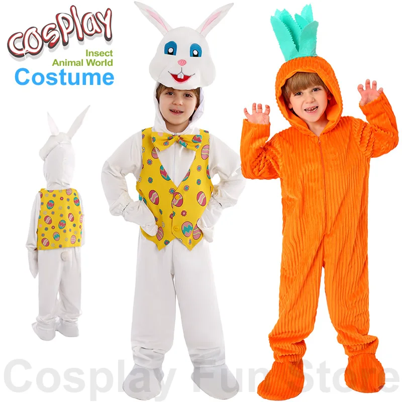 

Kids Cosplay White Rabbit Carrot Costume Performance Easter Bunny Cartoon Animal Jumpsuits Children's Party Clothing Stage Show