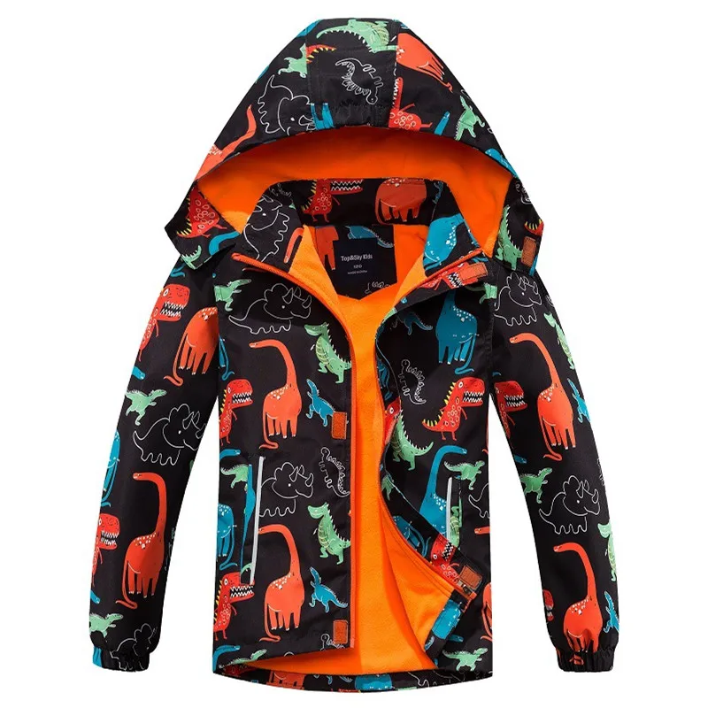 

Children Polar Fleece Jacket Spring Autumn Waterproof Windproof Outdoor Sport Kids Print Dinosaur Windbreaker For Boys 3-12 T