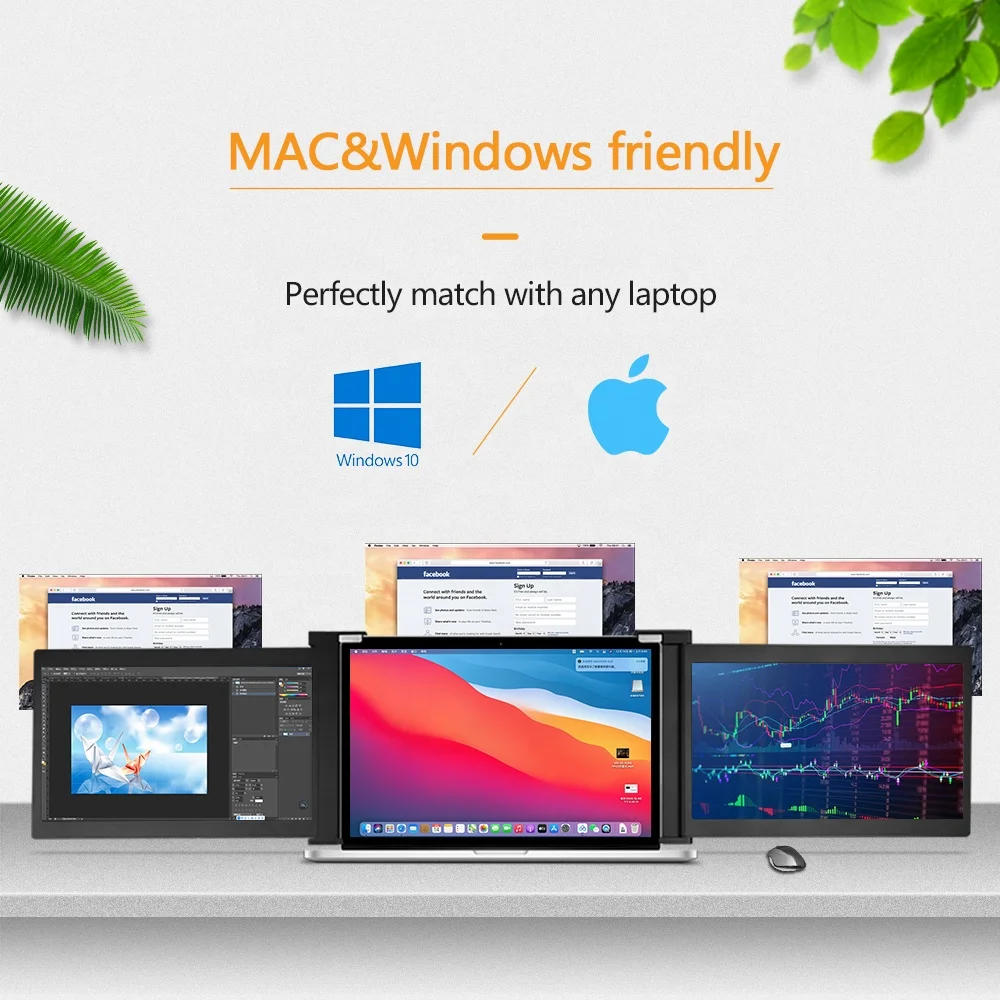 13.3 Inch Triple Screen Laptop LCD Computer Monitors with Multiple Ports Extended Screen Laptop
