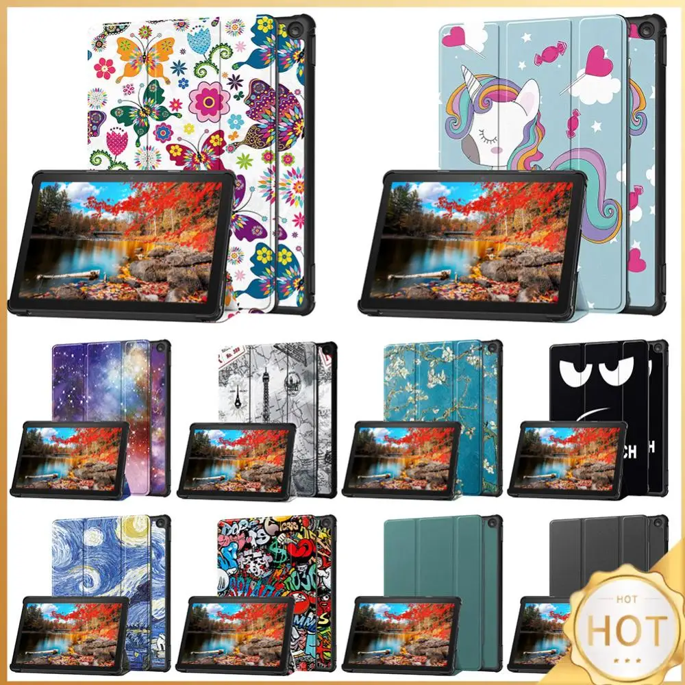

PU Leather Trifold Stand Cover Auto Wake/Sleep Folio Protective Case Shockproof Hard Shell Stand Cover for Fire Tablet 10 2023