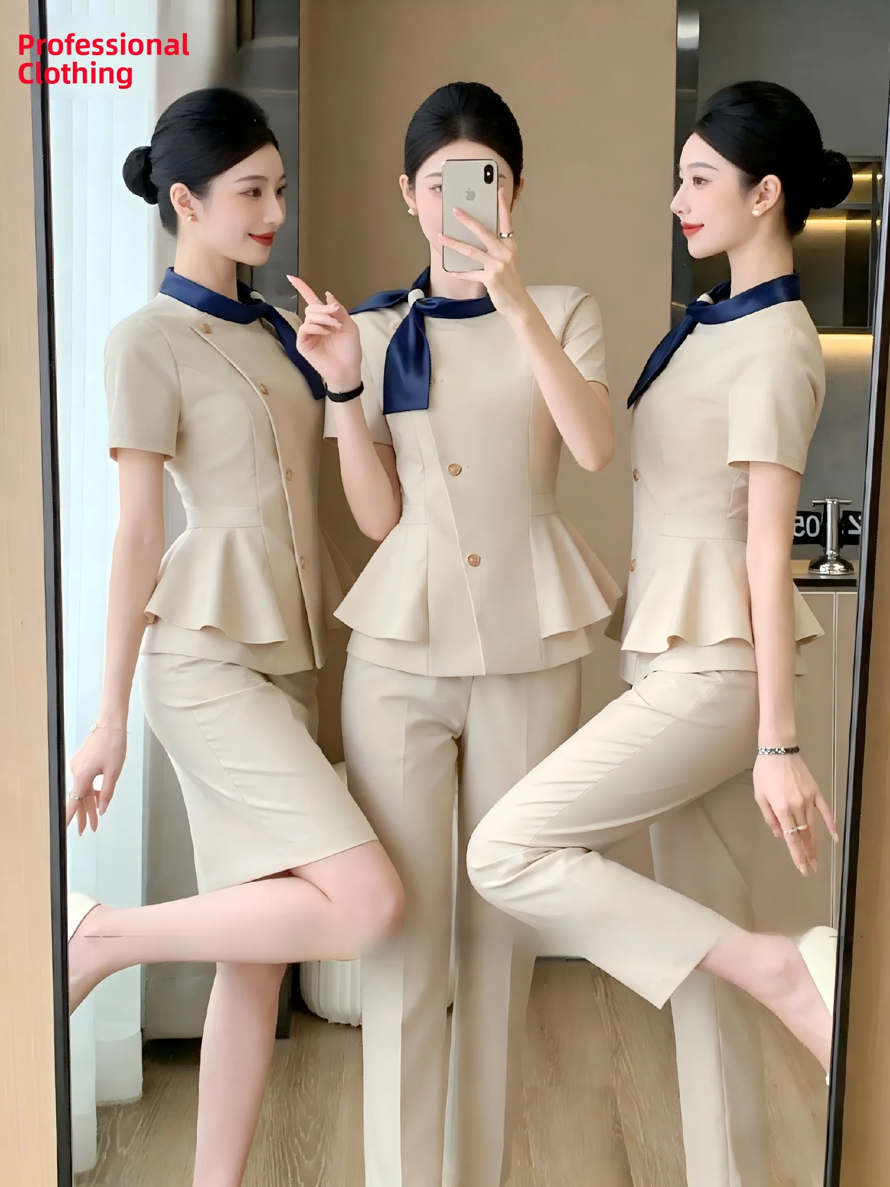 Lightweight Short Sleeve Beauty Salon Professional Uniform Women's Fashionable Workwear Hotel Front Desk Receptionist Suit