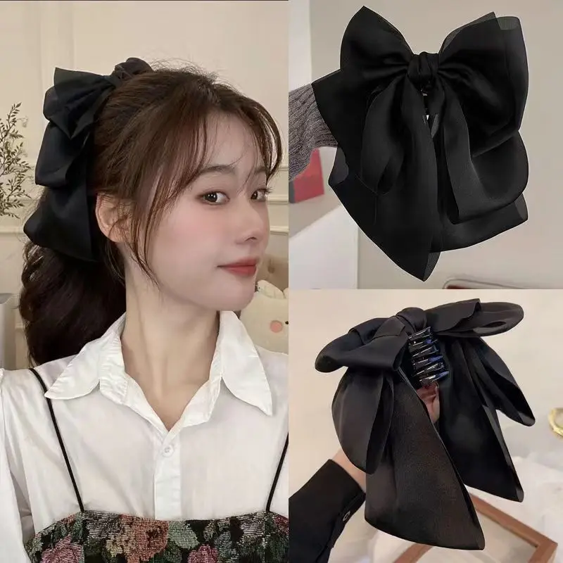 New Korean Big Size Bow Hair Clip Claw Clamp Women High Ponytail Barrettes Headwear Girls Women Hair Accessories Hair Clips 2024