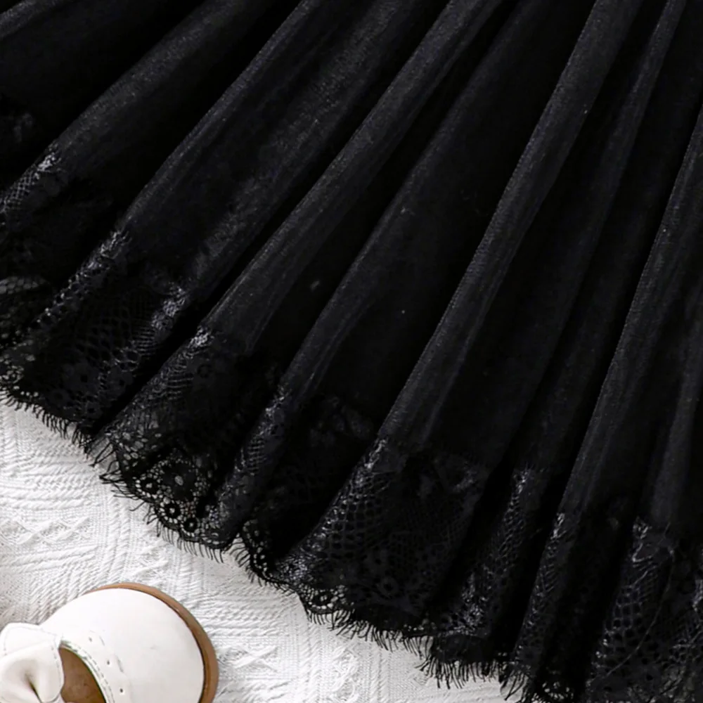 2024 Summer New Arrival Girls Sleeveless O Neck Lace Black Designer Cute Party Princess Dress Custume 2-6T