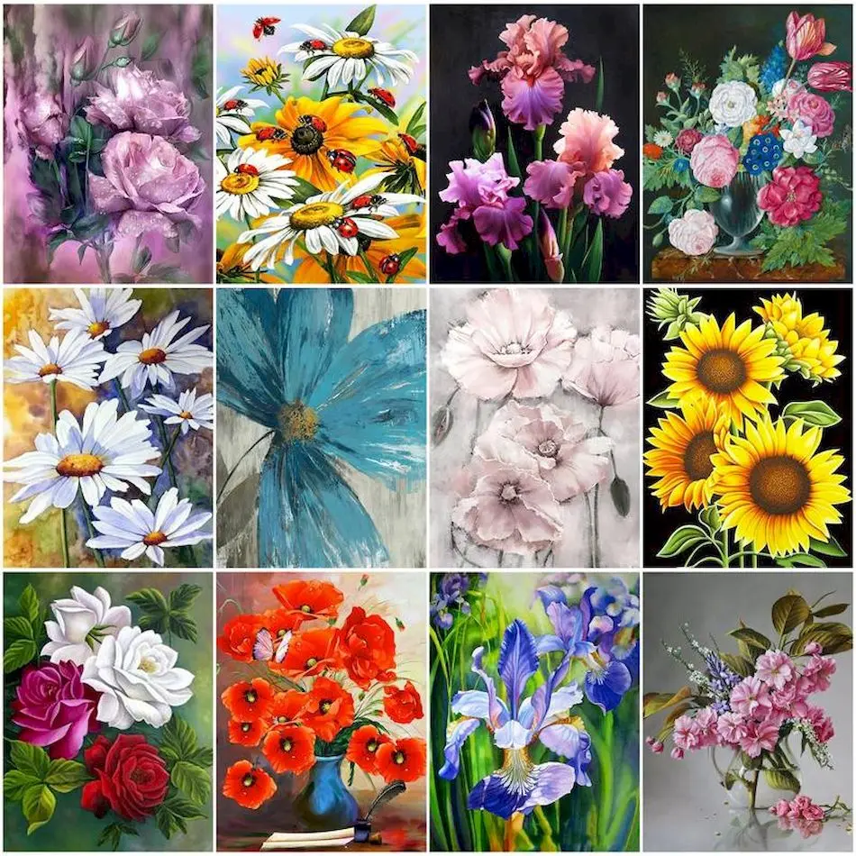 

RUOPOTY Painting By Numbers Flower For Beginner Handpainted Oil Painting On Canvas Art Supplies Diy Crafts Oil Home Decoration
