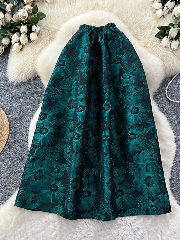 

Жаккардовая юбка-миди во французском стиле ретро для женщин осенью 2023 года, новая пышная юбка трапециевидной формы средней длины с эластичной резинкой на талии C386