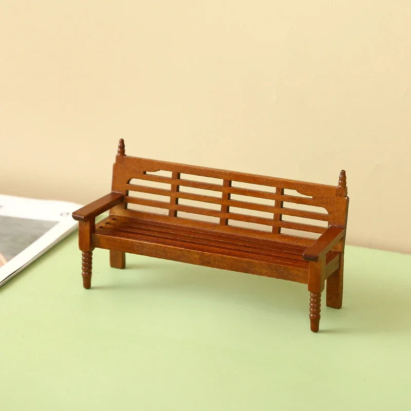 Charming Miniature Park Bench Chair for Dollhouse, 1:12 Furniture Model