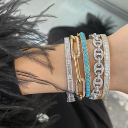 New Fashion Classic 58-60mm blue Turquoise stone Bracelet Women's Bangles Gold Color Rhinestone Bracelet Cuff Simple