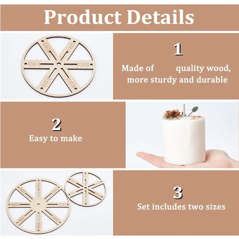 ABUI-Wick Holders 2Pcs Wick Centering Tool Set, Flat& Round Stabilizers For DIY Candle Making In Burlywood Wood