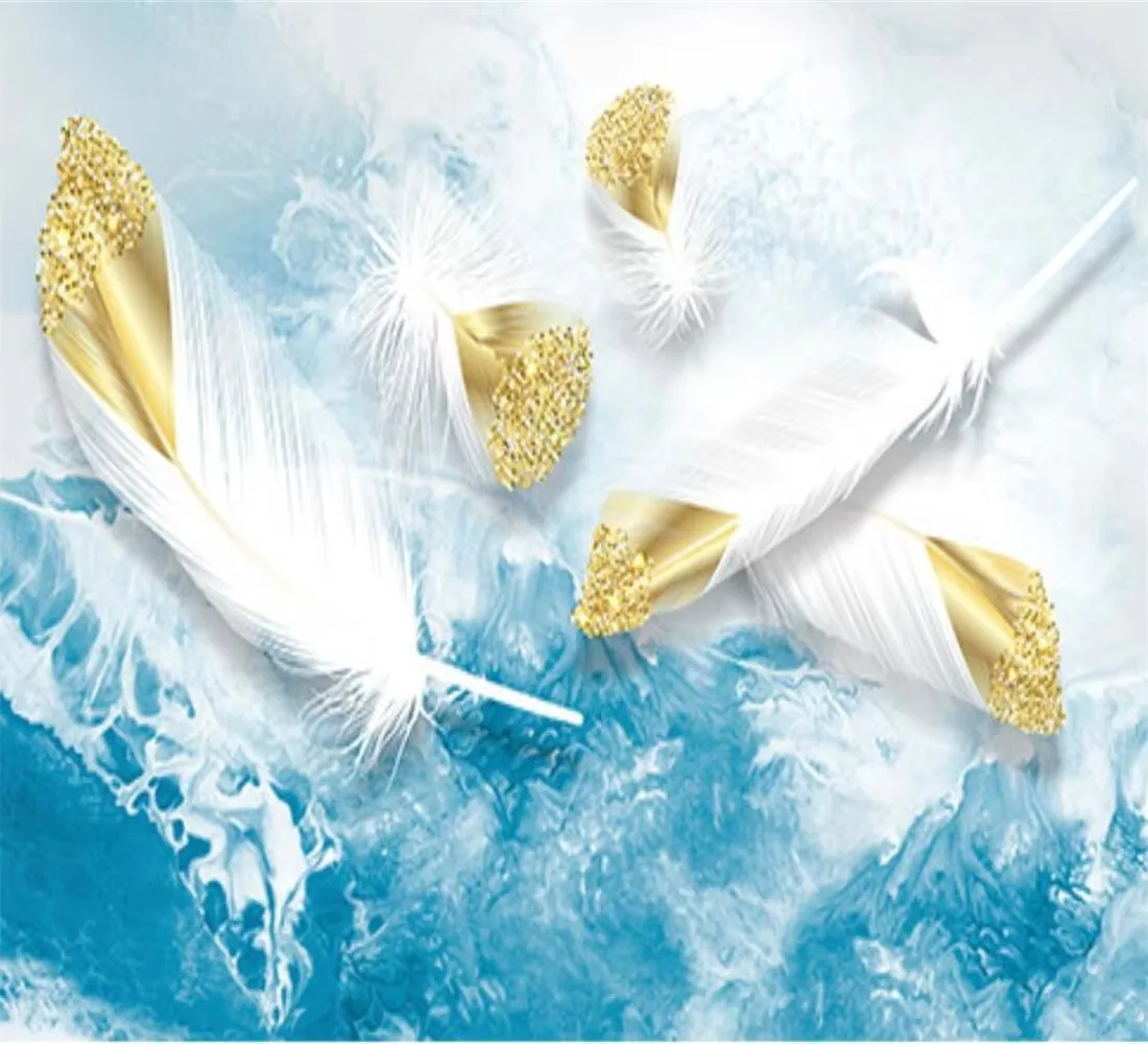 Custom photo wallpaper Nordic abstract creative geometric golden feather living room TV background decoration 3d wallpaper