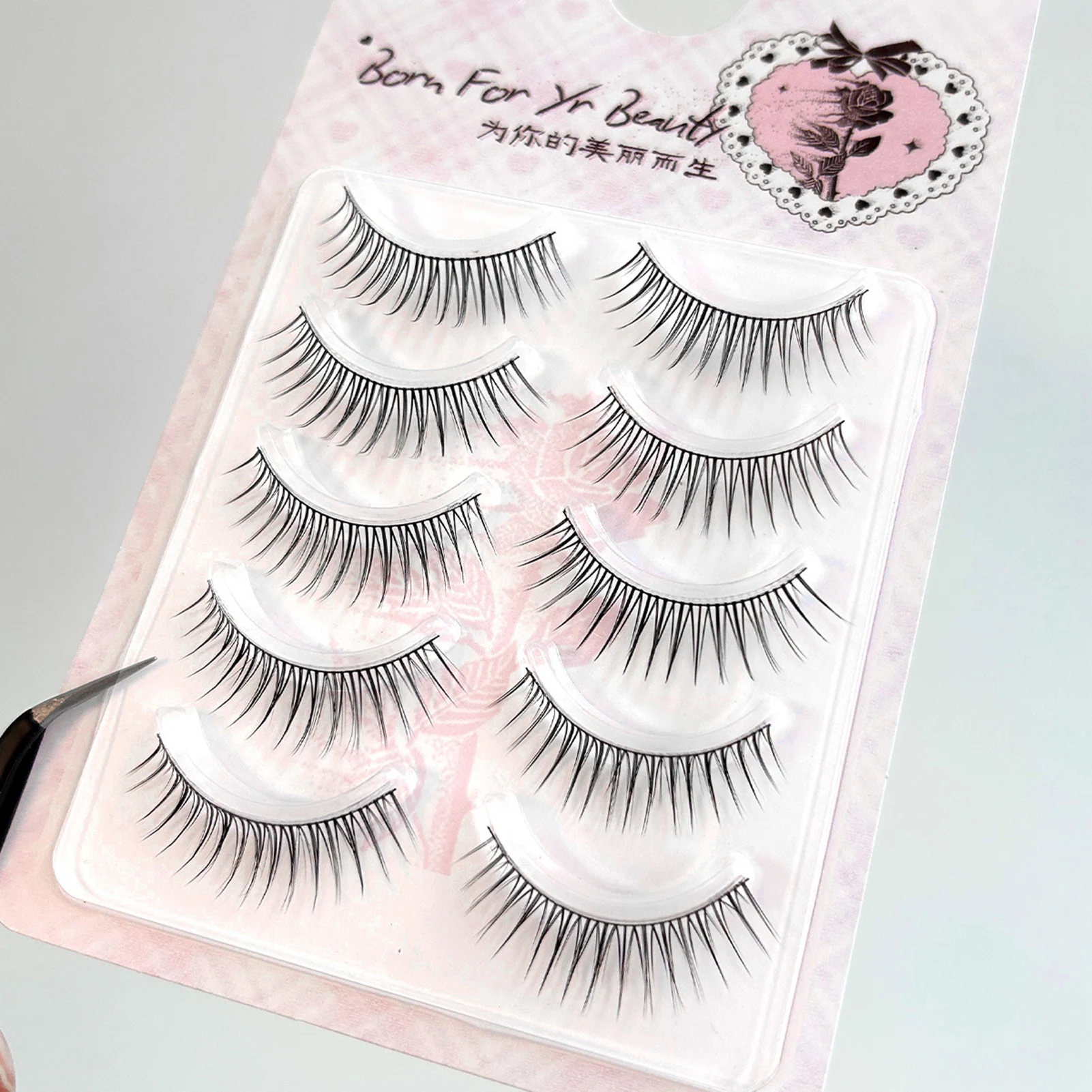 5ペア DIY アニメ フルストリップ ラッシュ ドールアイ ナチュラル アジアン つけまつげ 太め 細め 黒軸 韓国アイドル風 フェイクラッシュ