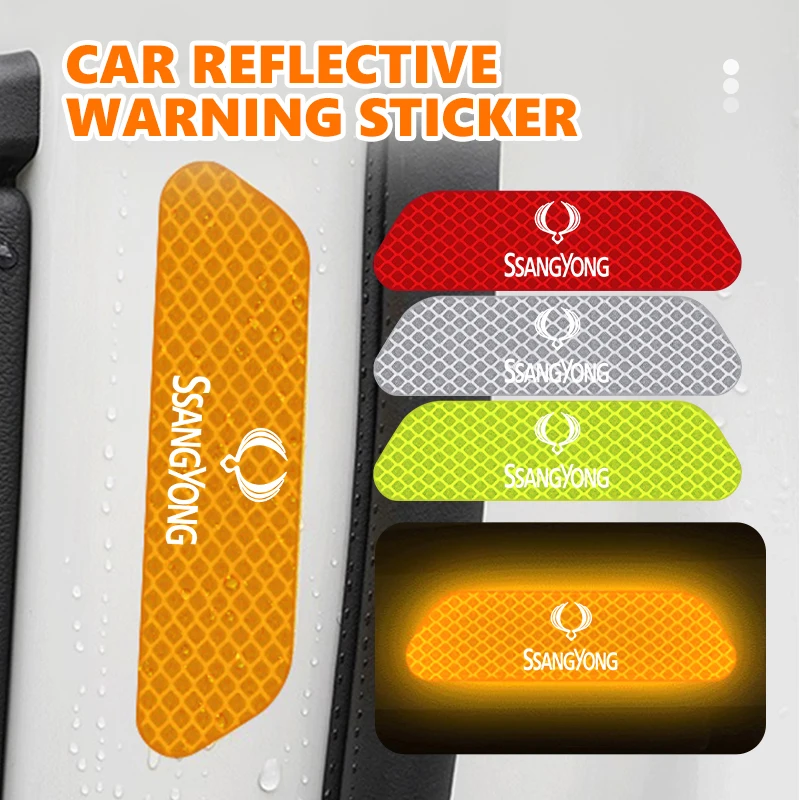 4pcs Car Reflective Strip Stickers Door Open Warning Safety Tape For SsangYong Rexton Kyron Torres 2024 2023 evx 2012 Actyon