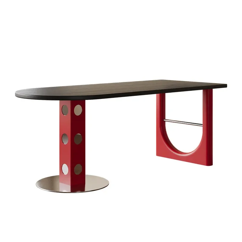 Medieval Bauhaus Solid Wood Dining Table Set Memphis Color Semi Round Table Small Apartment Negotiation Table