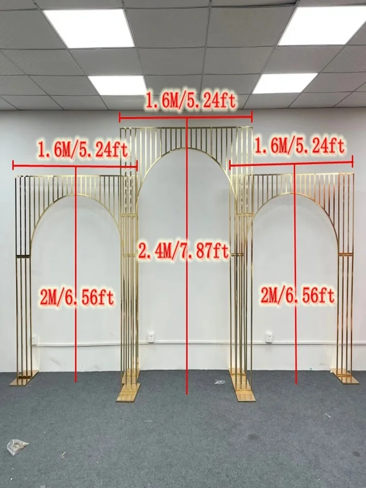 3 Stücke Hochzeitsbogen mit glänzender Goldlinie, mehrstöckiger Hintergrundrahmen, Hochzeitsblumenrahmen, Schleier-Stützrahmen – Detail 10
